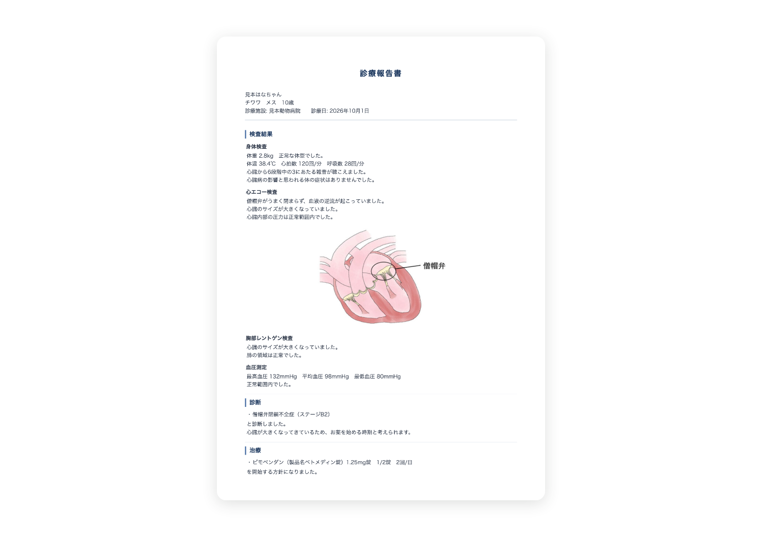 ご家族あての報告書の見本(1ページ目)